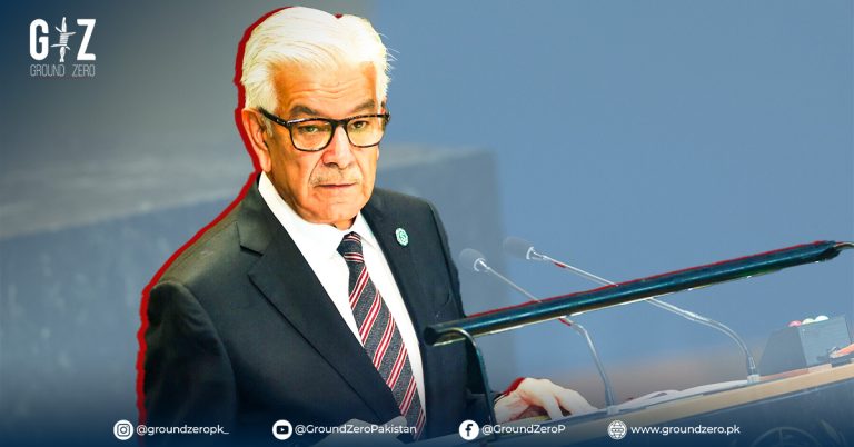 Khawaja Asif addresses the Gaza crisis at the UN, linking it to sustainable development goals.