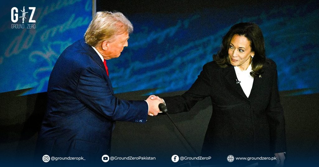 Kamala Harris and Donald Trump during a heated debate on key issues.