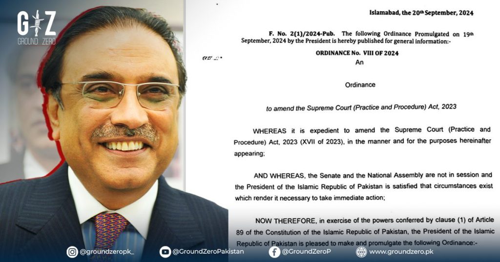 President Asif Ali Zardari signing the Supreme Court Amendment Ordinance 2024