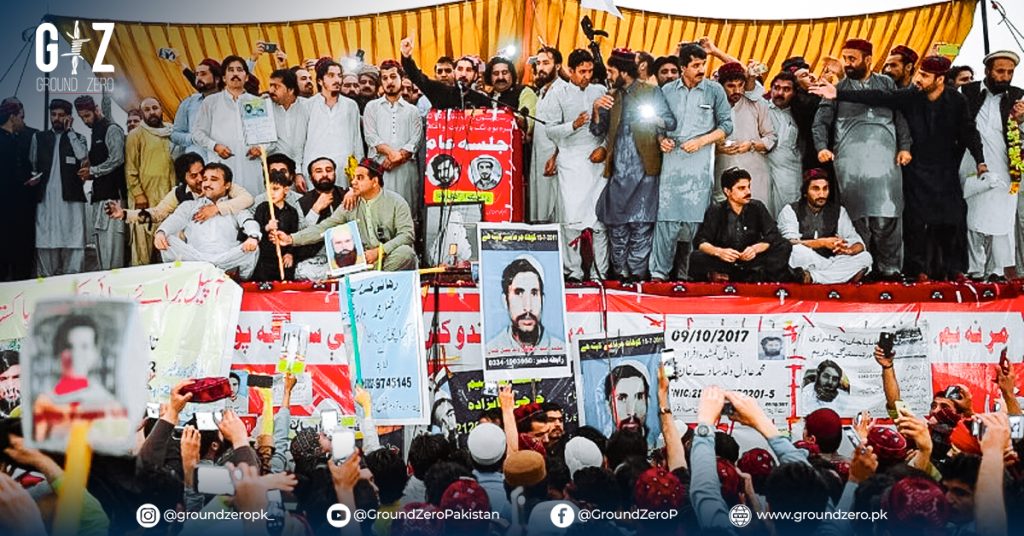 PTM supporters rally in camp before police crackdown in Khyber District.