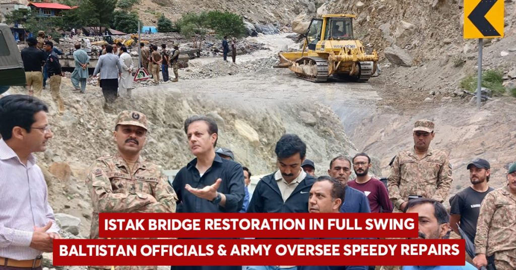 Istak Bridge Restoration in full swing,Baltistan officials & Army oversee speedy repairs Istak Bridge restoration in full swing