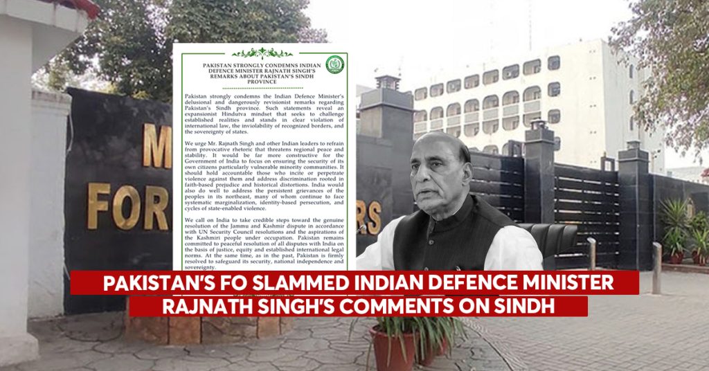 FO Slams Indian Defence Minister’s Remarks on Sindh