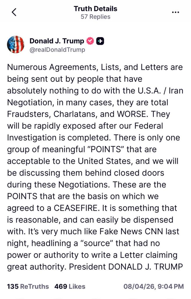 Trump Dismisses “Unauthorized” Claims on US-Iran Talks, Defends Ceasefire Terms